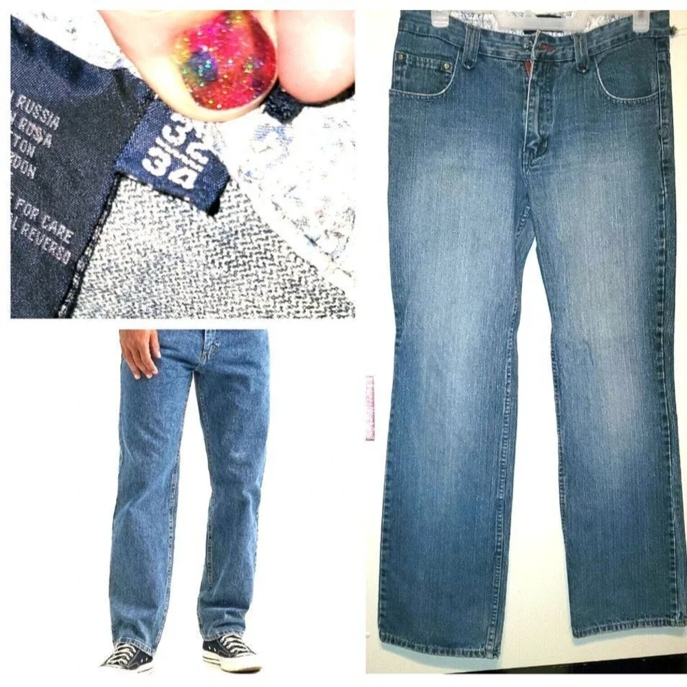1990s Plugg Jeans 32 34x33‎ Tall Wide Leg Skater Rave Baggy Denim Y2K Carpenter